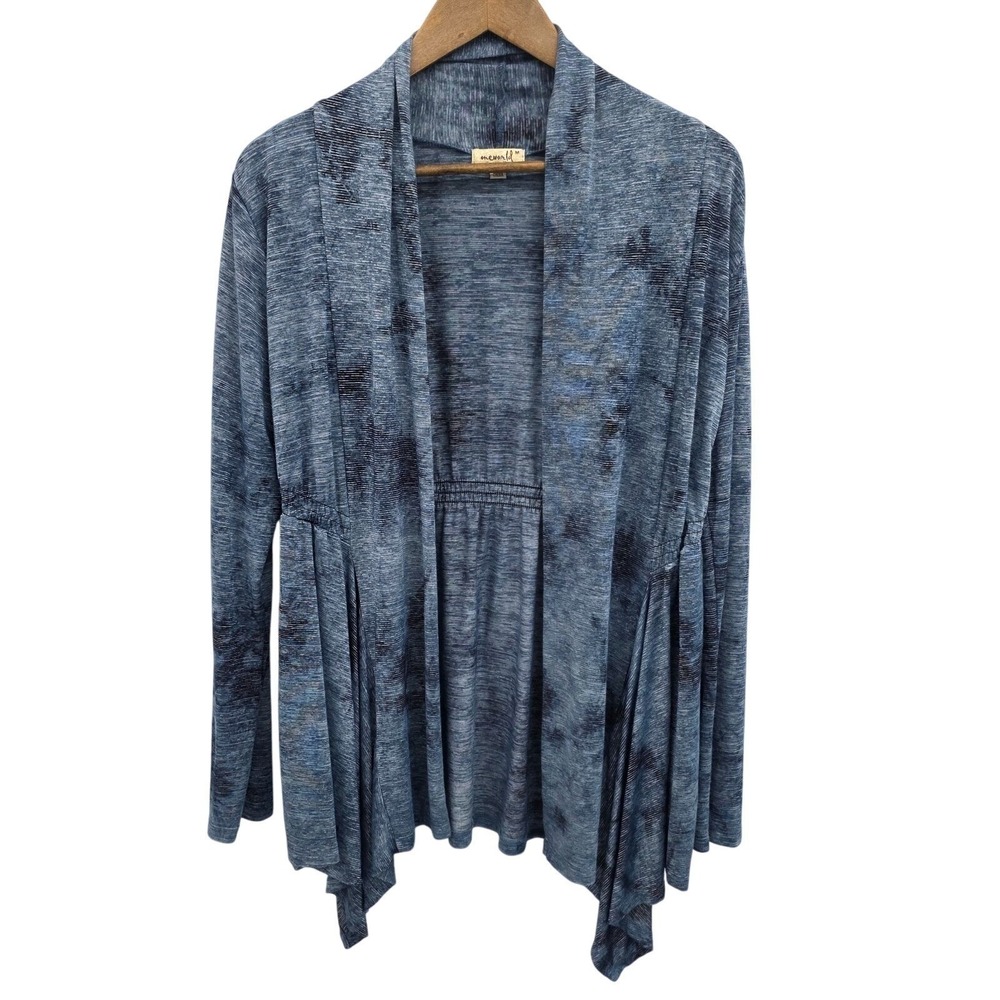 Blue Tie Dye Open Front Cardigan Womens M Boho Flowy Lightweight Knit